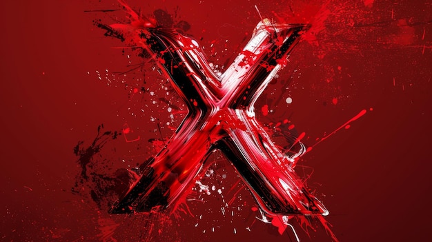 Litera x wyróżnia się czerwonymi plamkami farby na czerwonym tle