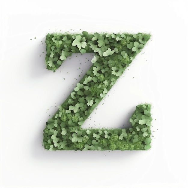 Litera Z alfabetu wykonana z liści zielonej koniczyny Generative AI