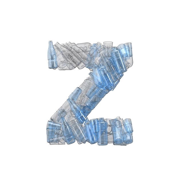 Zdjęcie litera z wykonana z plastikowych butelek plastikowych recyklingu czcionki d renderowania