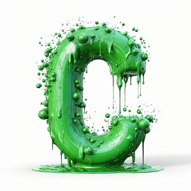 literę c wykonaną z zielonego płynu roztrzaskanego na niej w stylu humorystycznych zniekształceń