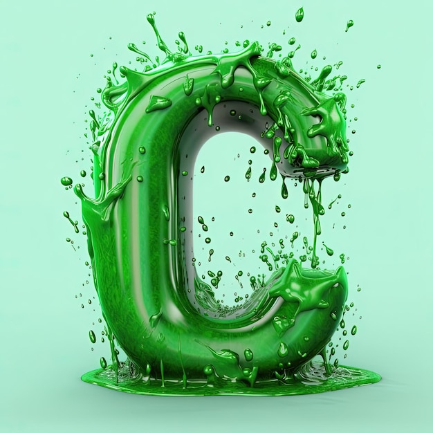 literę c wykonaną z zielonego płynu roztrzaskanego na niej w stylu humorystycznych zniekształceń