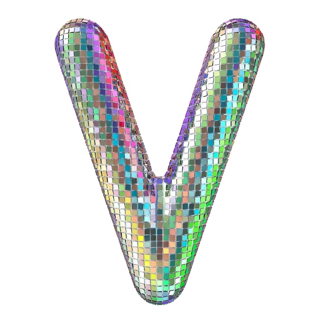Litery czcionki Disco V z blasków lustrzanych faset 3D