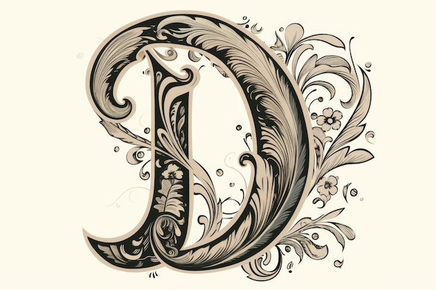 Zdjęcie litery d w stylu kaligraficznym na białym tle