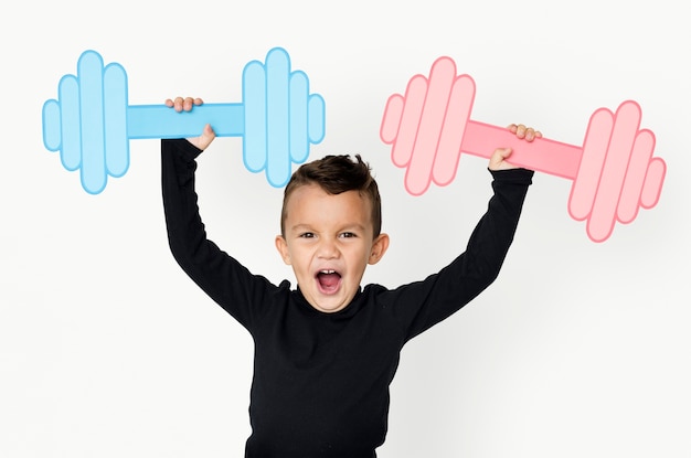 Little Boy Lifting Paper Wykonane Głupie Dzwony