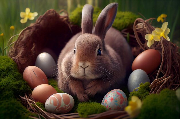 Little Bunny W Koszu Z Zdobionych Jaj Kartka Wielkanocna