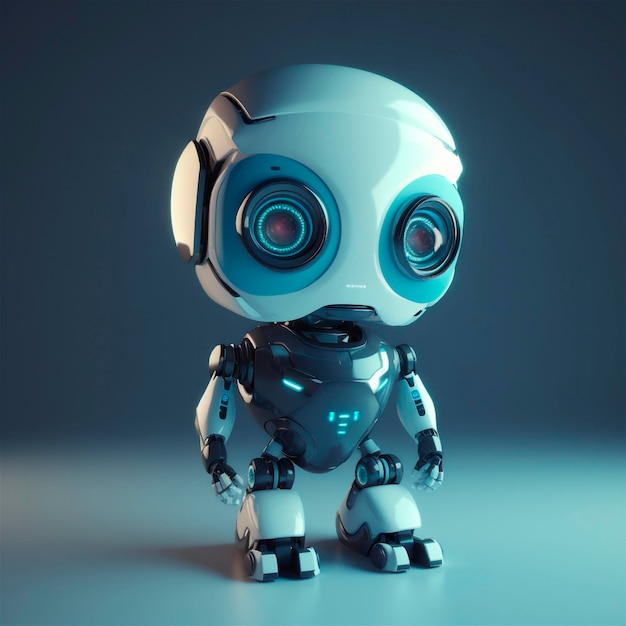 Little cute robot zabawny wirtualny asystent bot na białym tle ikona 3D generowana przez sztuczną inteligencję