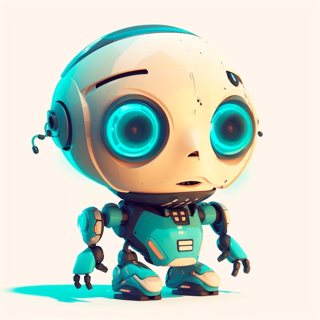 Little cute robot zabawny wirtualny asystent bot na białym tle ikona 3D generowana przez sztuczną inteligencję