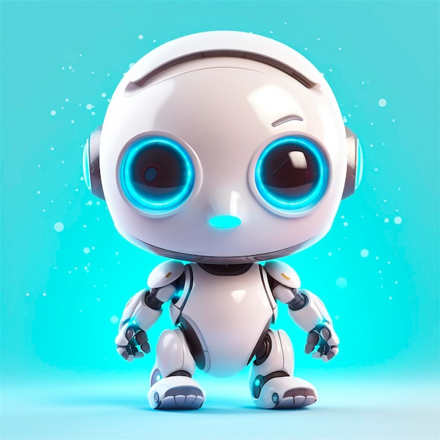 Little cute robot zabawny wirtualny asystent bot na białym tle ikona 3D generowana przez sztuczną inteligencję