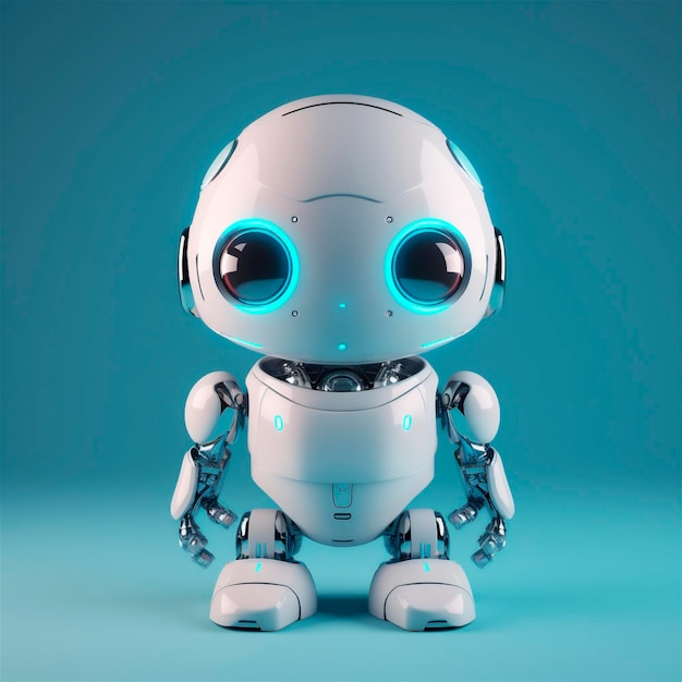 Little cute robot zabawny wirtualny asystent bot na białym tle ikona 3D generowana przez sztuczną inteligencję