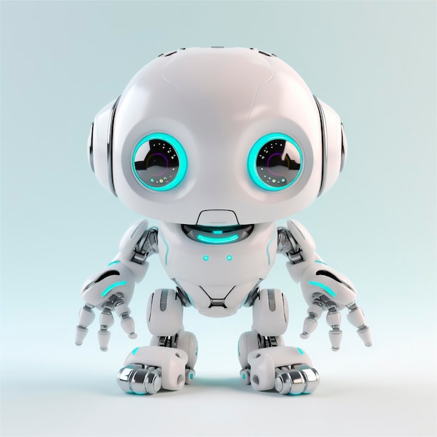 Little cute robot zabawny wirtualny asystent bot na białym tle ikona 3D generowana przez sztuczną inteligencję