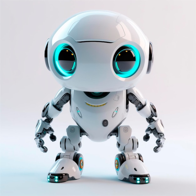 Little cute robot zabawny wirtualny asystent bot na białym tle ikona 3D generowana przez sztuczną inteligencję