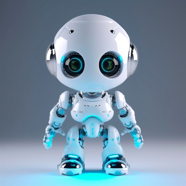 Little cute robot zabawny wirtualny asystent bot na białym tle ikona 3D generowana przez sztuczną inteligencję