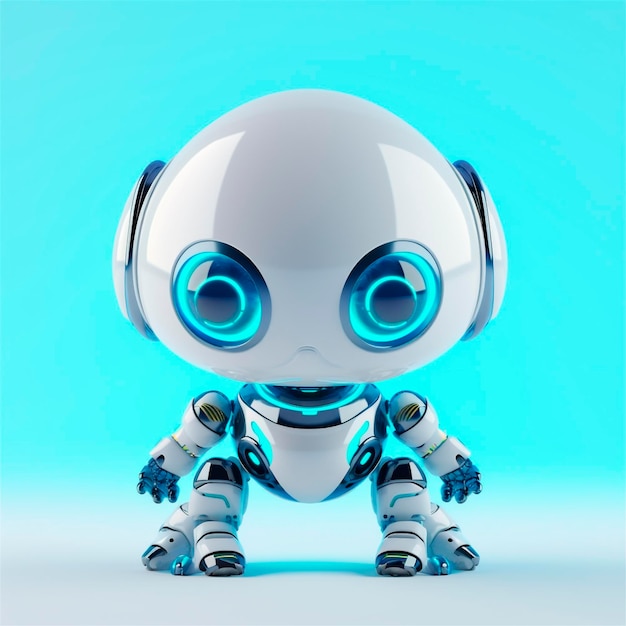 Little cute robot zabawny wirtualny asystent bot na białym tle ikona 3D generowana przez sztuczną inteligencję