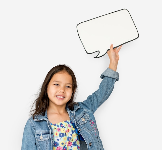 Little Girl Holding Chat Box Smiling Adorable