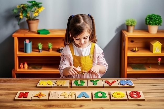 Little Girl Montessori Learning Pielęgnowanie ciekawości i niezależności