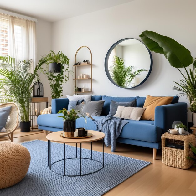 _ living_room_in_modern_Bauhaus_style_with_blue_and yellow green