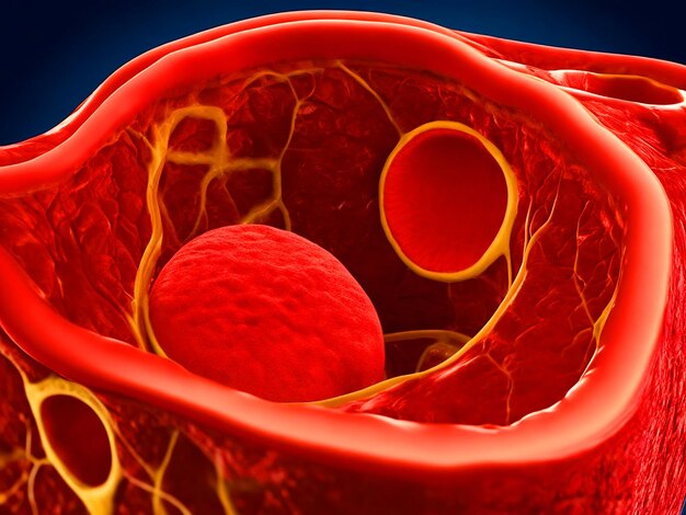 Zdjęcie liza komórek krwi wewnątrz naczyń krwionośnych prawdziwa anatomia w wysokiej jakości miała fotorealistyczną wysoką rozdzielczość