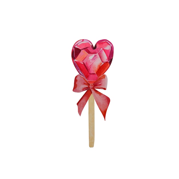 Lizak na patyku Akwarela ilustracja Walentynki Cukierki Słodycze