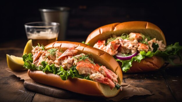 Lobster Rolls pełne kawałków mięsa homara i warzyw