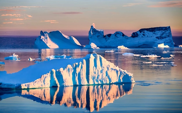 Lód z pobliskiego lodu Ilulissat pływający w pobliżu Ilulissata AI_Generated