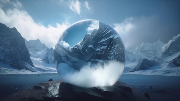 Lodowiec planety magiczna kula śnieżna w zimie Generatywne ai