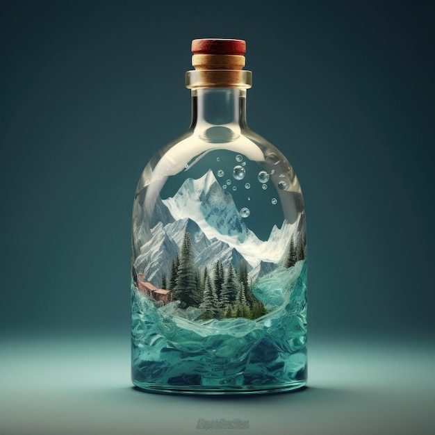 Lodowiec w butelce surrealistyczna sztuka Generowana przez sztuczną inteligencję