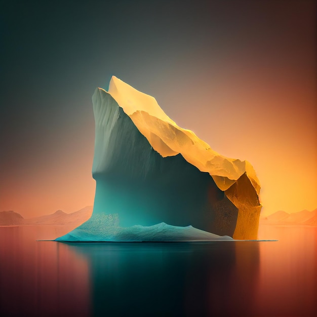 Lodowy krajobraz góry lodowej o zachodzie lub wschodzie słońca Generacyjna sztuczna inteligencja