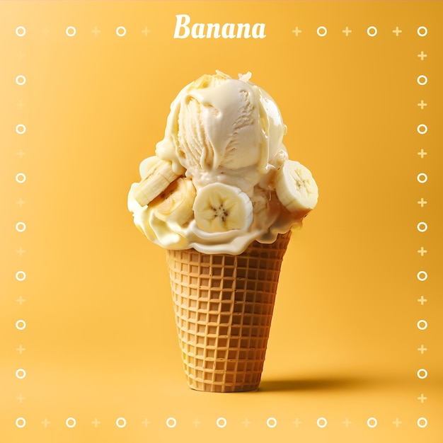Lody bananowe Stożek lodów na tle koloru gradientu Transparent 3D illustration