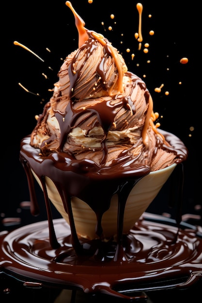 lody czekoladowe z czekoladowym splashem i dodatkiem