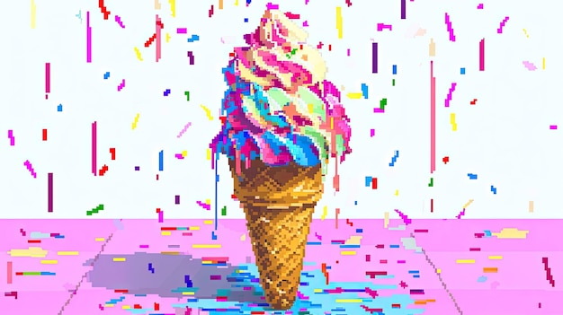 Lody Pixel Style syrop waniliowy wafer czekolada zimne lody letnie szkło lody dzieci lodówka krem popsicle słodycz stożek mleko deser generowany przez AI