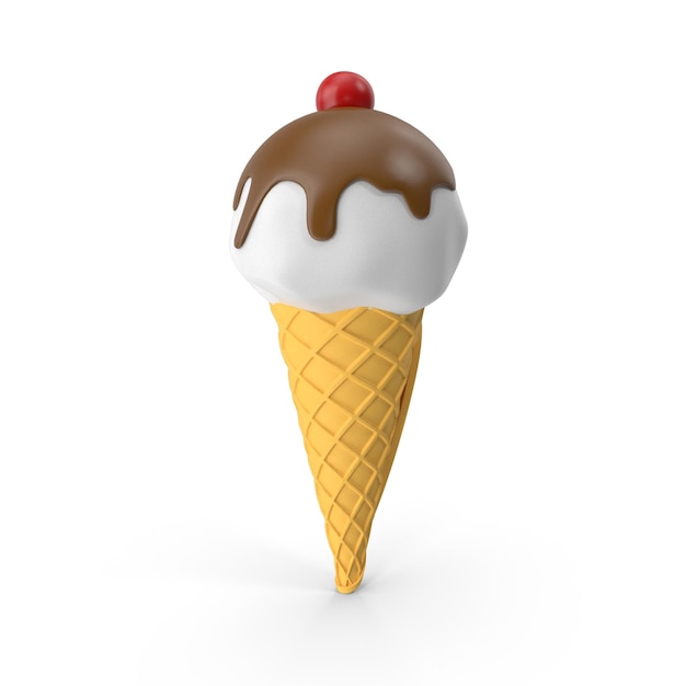 Lody stożkowe z czekoladą i wanilią, lody wiśniowe w stożku z wiśnią 3D