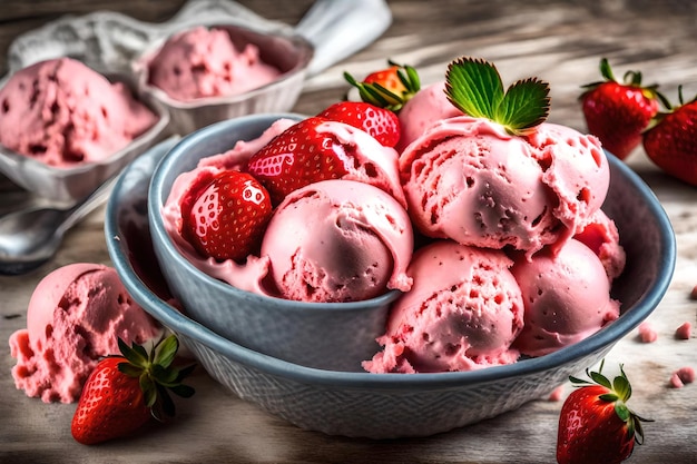 Zdjęcie lody truskawkowe to klasyczny smak, który lubią ludzie w każdym wieku