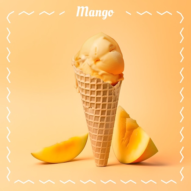 Lody z mango Stożek lodów na tle koloru gradientu Ilustracja 3D transparentu