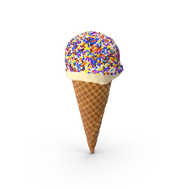 Lody z posypkami w waflowym stożku na białym tle