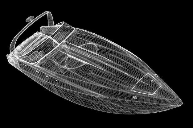 Zdjęcie Łódź motorowa, pędząca łódź motorowa, struktura ciała modelu 3d, model drutu