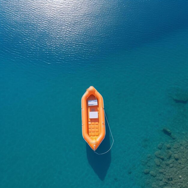 łódź z żółtą łodzią, która mówi, że łódź pływa na wodzie