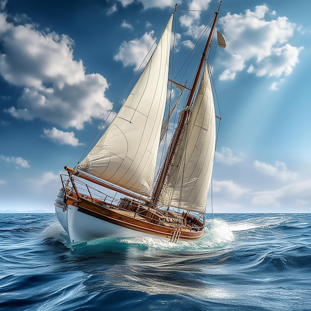 łódź żaglowa drewniana łódź żeglująca po wodzie po oceanie