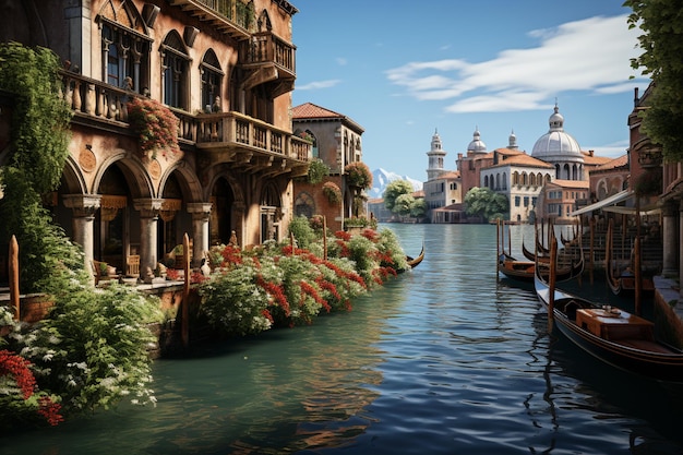 łodzie gandolowe w kanale wodnym w Wenecji