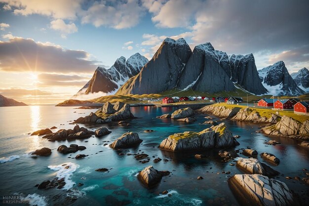 Lofoten to archipelag w hrabstwie Nordland w Norwegii znany z charakterystycznej scenerii z dramatycznymi górami i szczytami otwarte morze i chronione zatoki plaże i nietknięte ziemie