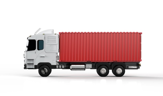 Logistyczna ciężarówka z przyczepą lub ciężarówka z kontenerem na białym tle