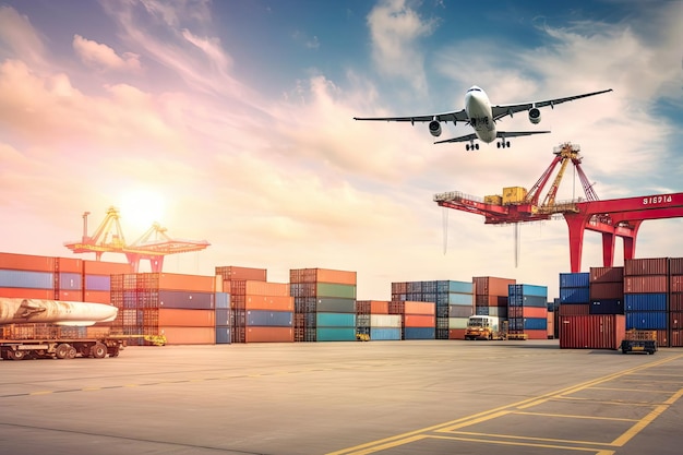 Logistyka biznesowa import eksport wysyłka Widok z lotu ptaka Międzynarodowa wysyłka kontenerów
