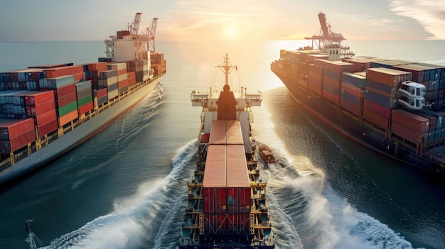 Logistyka i transport kontenerowy statek towarowy z logistycznym importem i eksportem