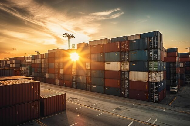 Logistyka międzynarodowych ładunków kontenerowych jest wysyłana na stocznię kontenerową Generative AI