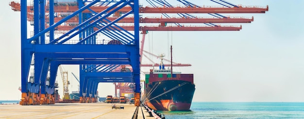 Logistyka przemysłowa i transport ciężarówek na placu kontenerowym dla logistyki