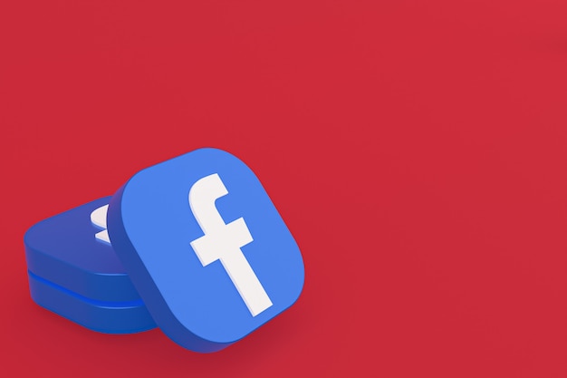 Logo aplikacji Facebook renderowanie 3d na czerwonym tle