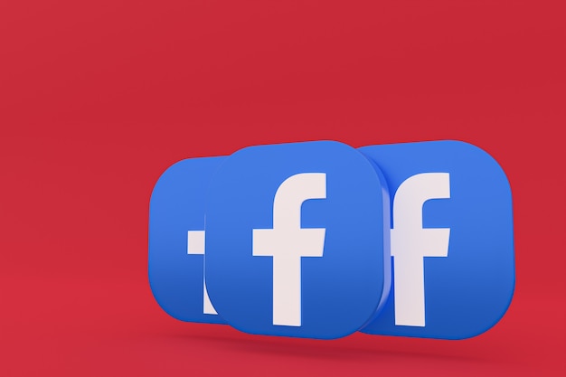 Logo aplikacji Facebook renderowanie 3d na czerwonym tle