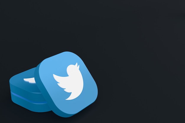 Logo aplikacji Twitter renderowanie 3d na czarnym tle