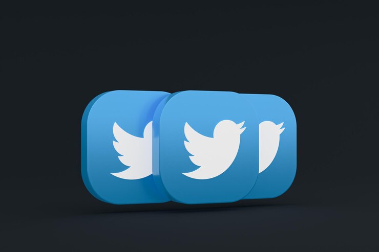 Zdjęcie logo aplikacji twitter renderowanie 3d na czarnym tle