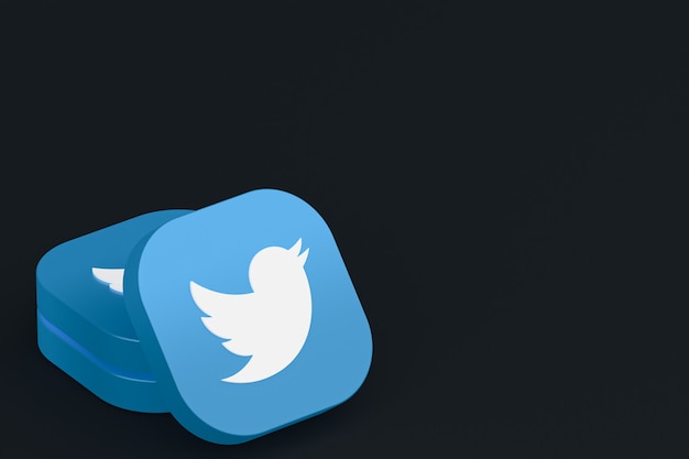 Logo aplikacji Twitter renderowanie 3d na czarnym tle