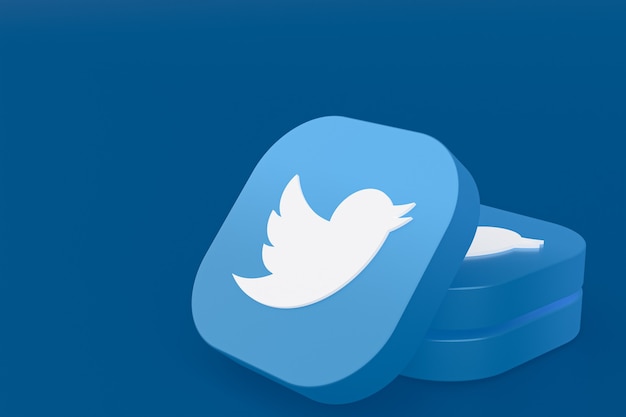 Logo aplikacji Twitter renderowanie 3d na niebieskim tle